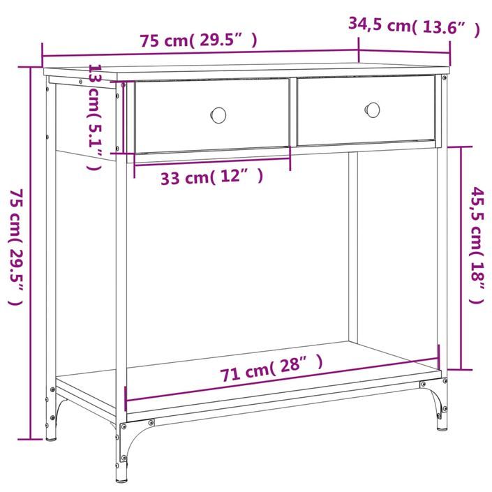 Table console sonoma gris 75x34,5x75 cm bois d'ingénierie - Photo n°11