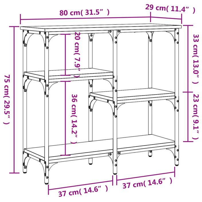 Table console sonoma gris 80x29x75 cm bois d'ingénierie - Photo n°9