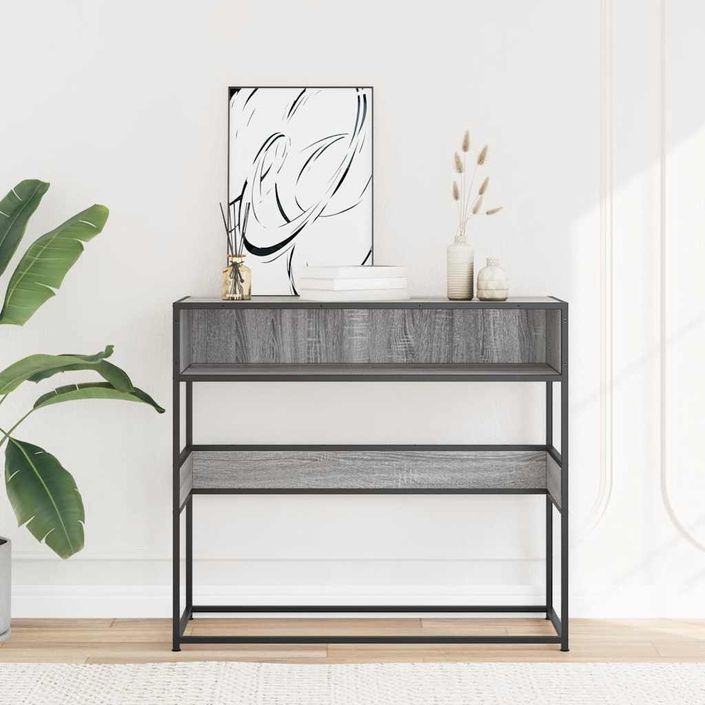 Table console sonoma gris 90x35x80 cm bois d'ingénierie - Photo n°3