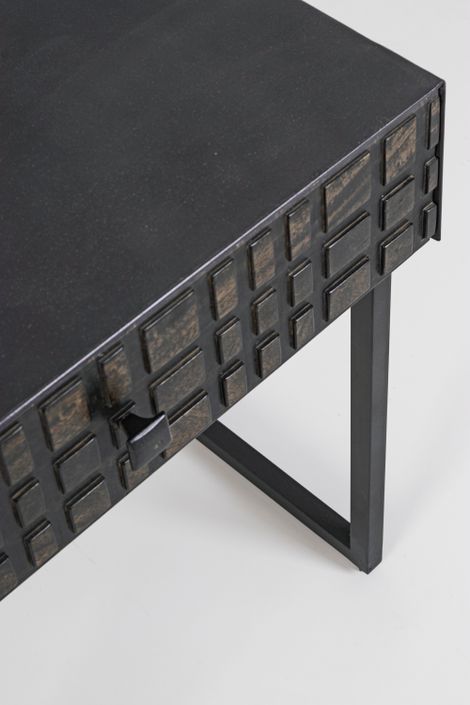 Table d'appoint 1 tiroir acier et bois de manguier noir Dody 50 cm - Photo n°6