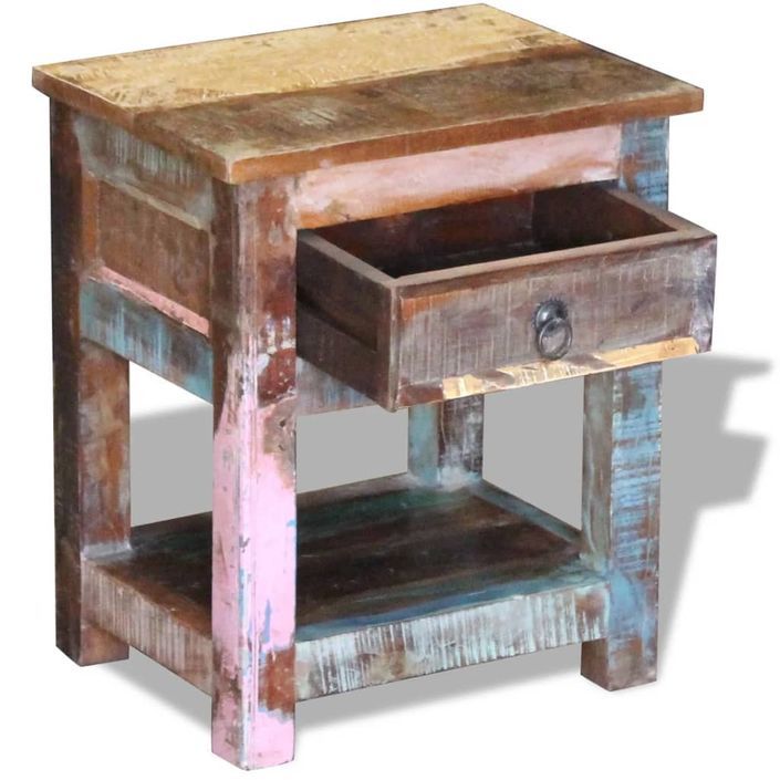 Table d'appoint 1 tiroir Bois de récupération massif 43x33x51cm - Photo n°6