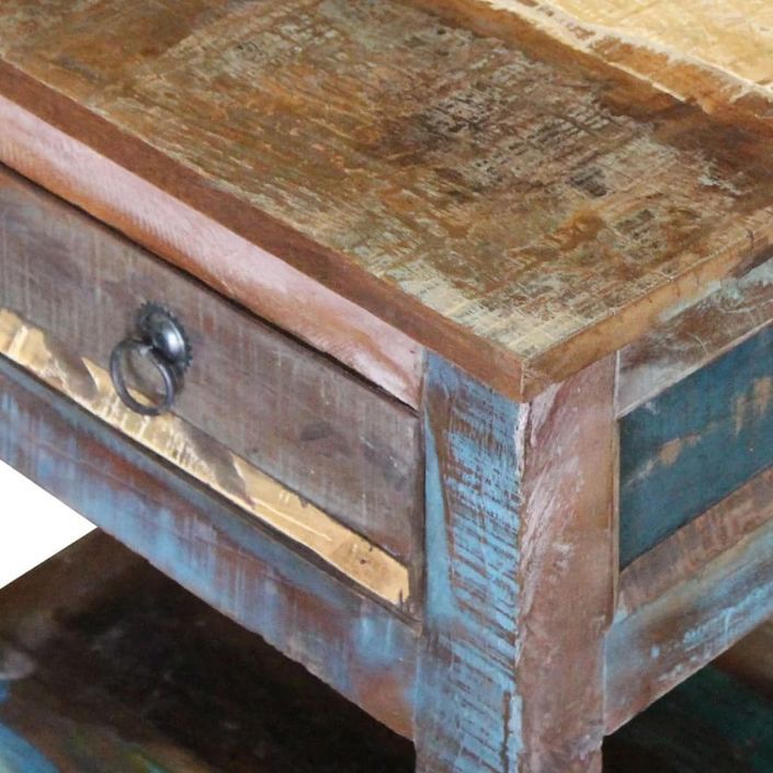 Table d'appoint 1 tiroir Bois de récupération massif 43x33x51cm - Photo n°8