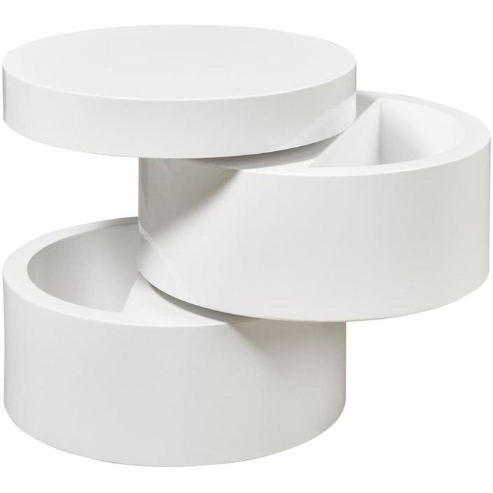 Table basse ronde design deployable 3 niveaux blanc mat Vika 50 cm - Photo n°1