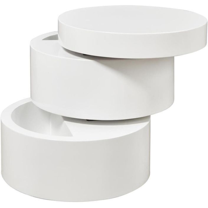 Table basse ronde design deployable 3 niveaux blanc mat Vika 50 cm - Photo n°3