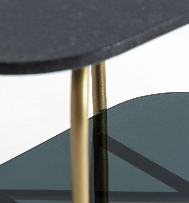 Table d'appoint 2 plateaux marbre noir et verre fumé Keyz - Photo n°4