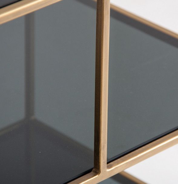 Table d'appoint 3 plateaux crystal noir et métal doré Zelli - Photo n°3