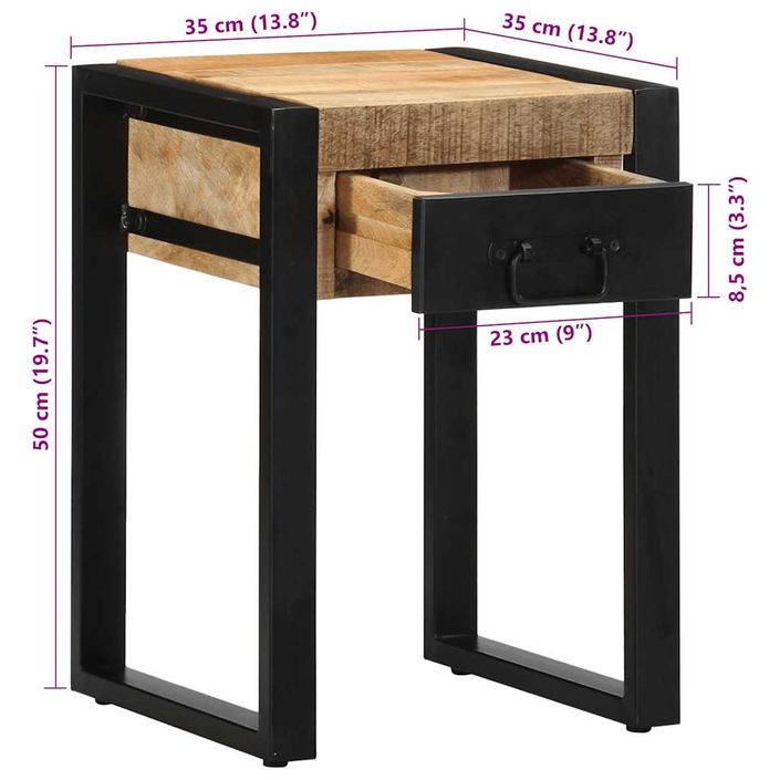 Table d'appoint 35x35x50 cm bois massif de manguier brut - Photo n°10