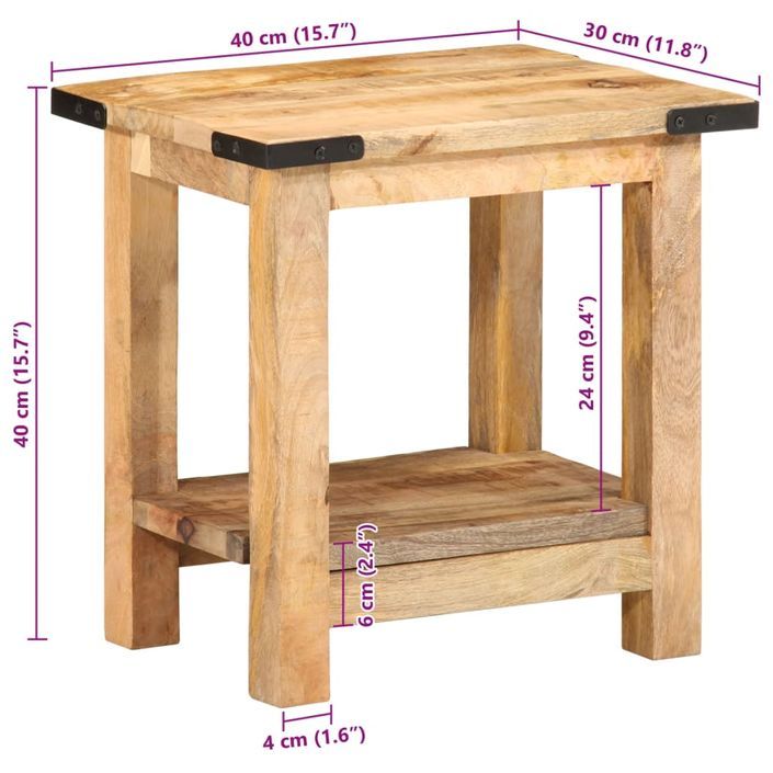 Table d'appoint 40x30x40 cm bois massif de manguier brut - Photo n°9