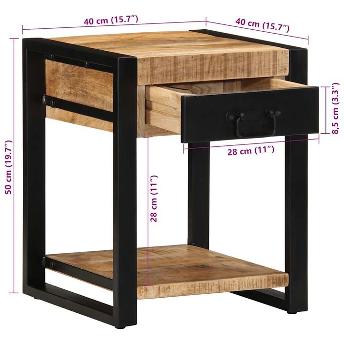 Table d'appoint 40x40x50 cm bois massif de manguier brut - Photo n°10