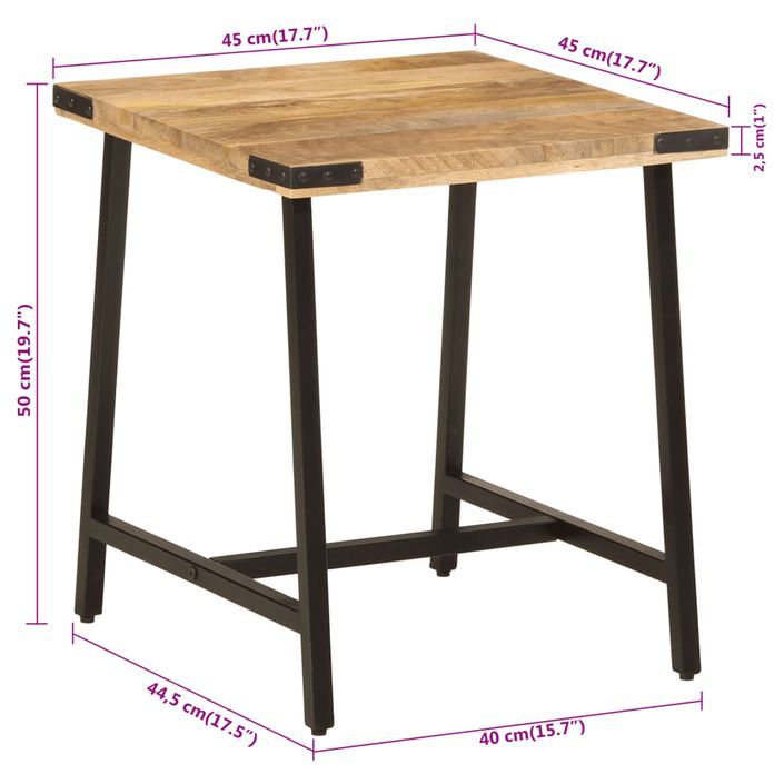 Table d’appoint 45x45x50 cm bois massif de manguier et fer - Photo n°7