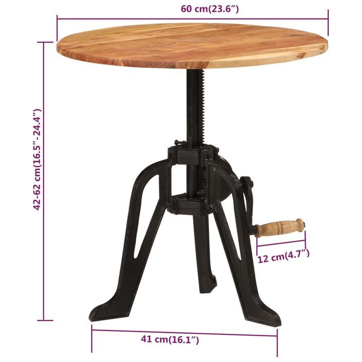 Table d'appoint 60x(42-62) cm Bois massif d'acacia et fonte - Photo n°6