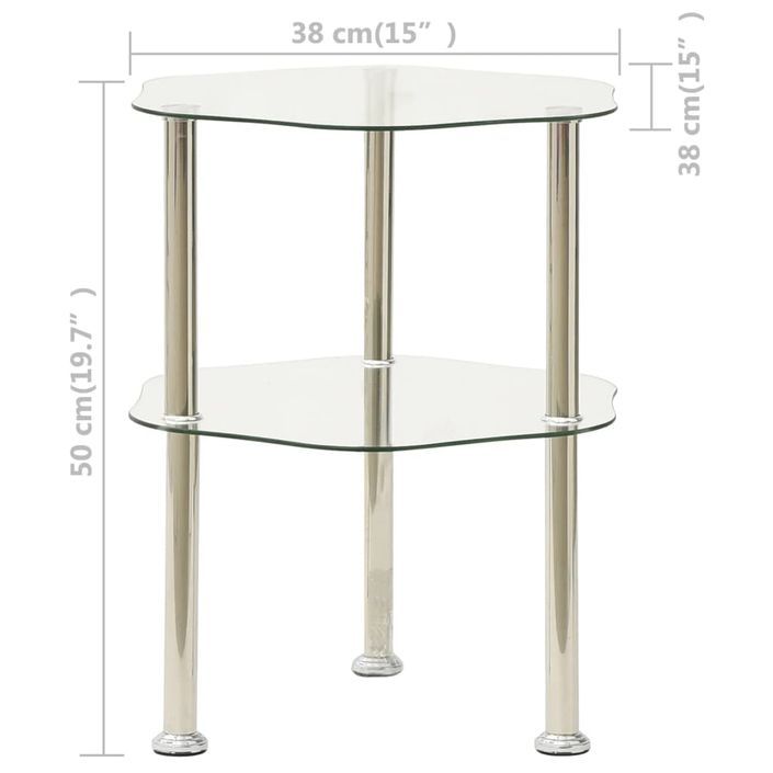 Table d'appoint à 2 niveaux Transparent 38x38x50cm Verre trempé 3 - Photo n°5