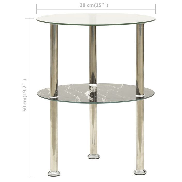 Table d'appoint à 2 niveaux Transparent/noir 38 cm Verre trempé - Photo n°5