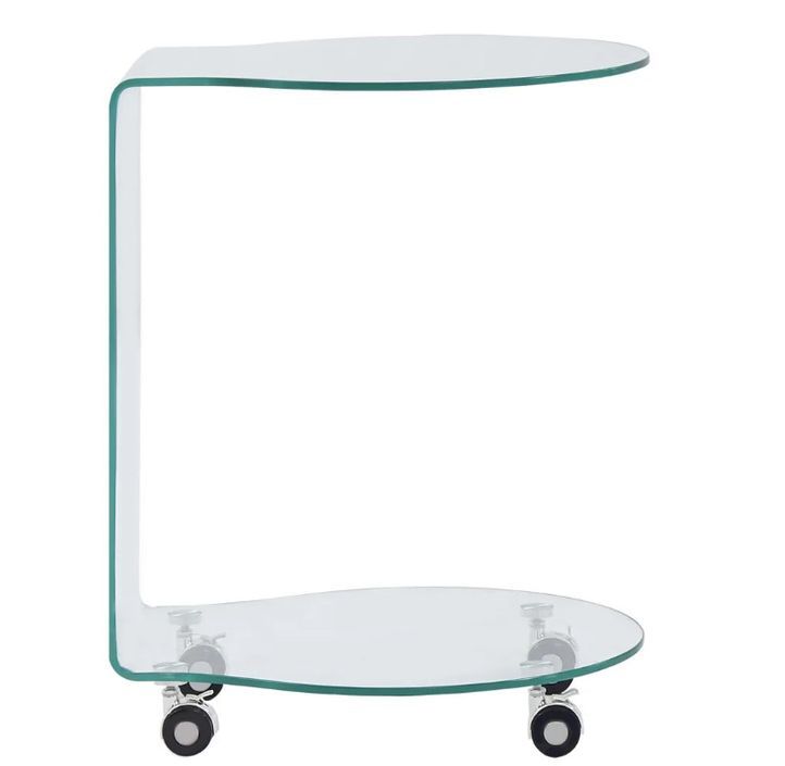 Table d'appoint arrondi sur roulettes verre trempé transparent Niu - Photo n°2