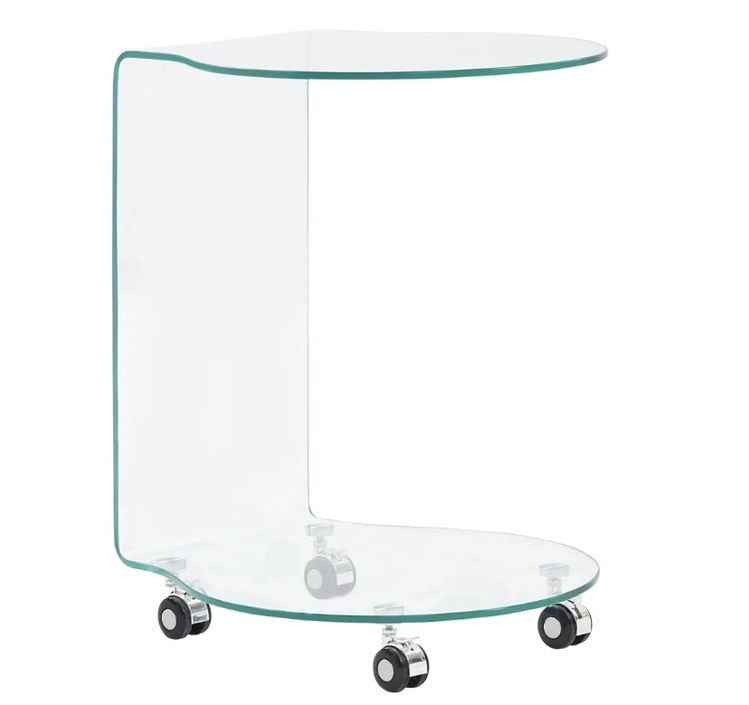 Table d'appoint arrondi sur roulettes verre trempé transparent Niu - Photo n°1