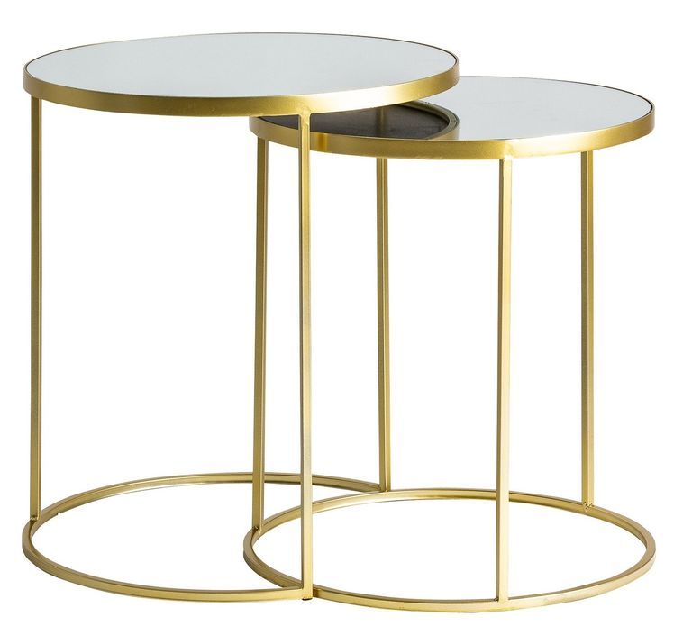 Table d'appoint art déco métal doré et plateau miroir Petah - Lot de 2 - Photo n°1