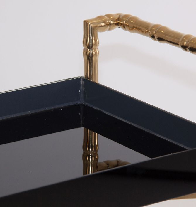 Table d'appoint art déco verre noir et pieds métal doré Zelli - Photo n°2