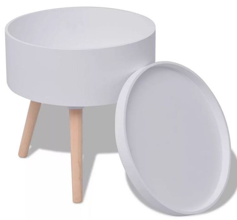 Table d'appoint avec rangement bois blanc et pieds pin Oasis - Photo n°1