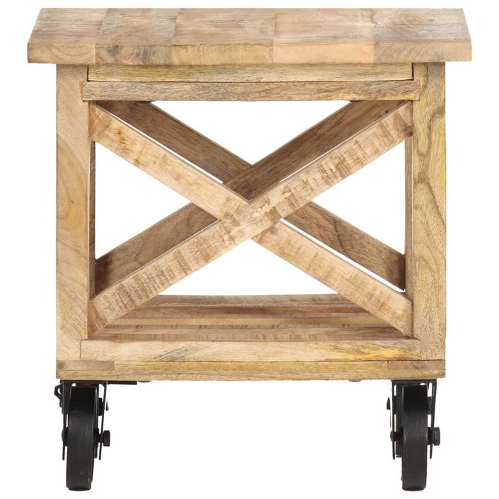 Table d'appoint avec roues 40x40x42 cm Bois de manguier brut - Photo n°3