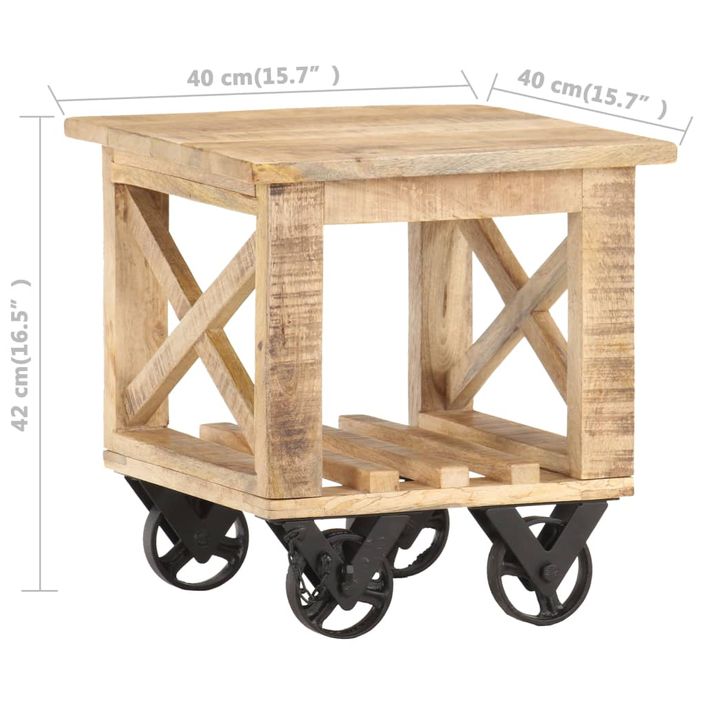 Table d'appoint avec roues 40x40x42 cm Bois de manguier brut - Photo n°6