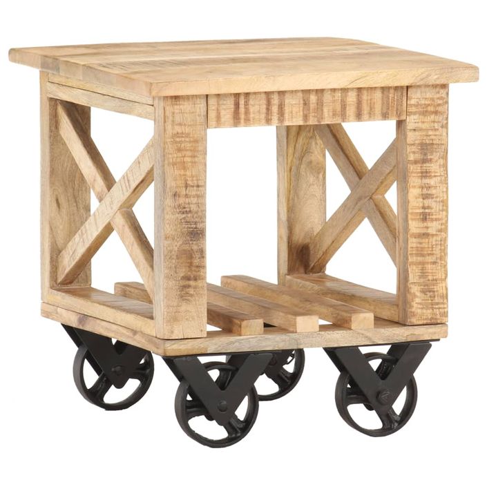 Table d'appoint avec roues 40x40x42 cm Bois de manguier brut - Photo n°7