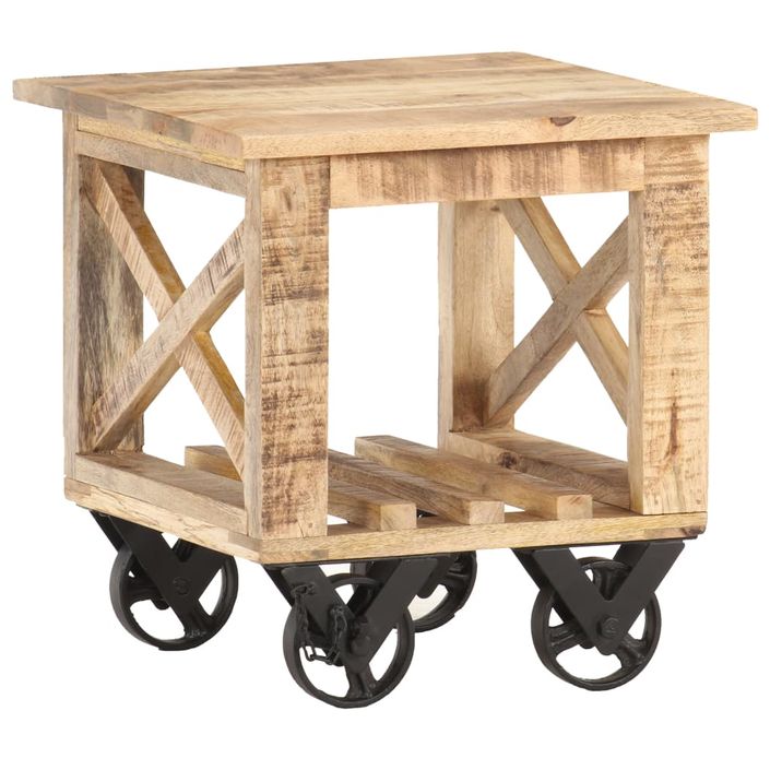 Table d'appoint avec roues 40x40x42 cm Bois de manguier brut - Photo n°8