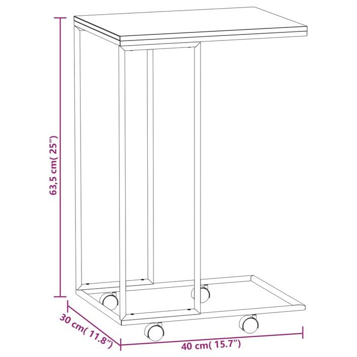 Table d'appoint avec roues Blanc 40x30x63,5cm Bois d'ingénierie - Photo n°6