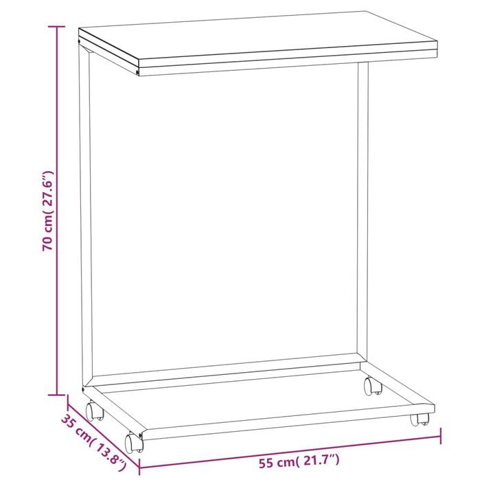 Table d'appoint avec roues Blanc 55x35x70 cm Bois d'ingénierie - Photo n°6