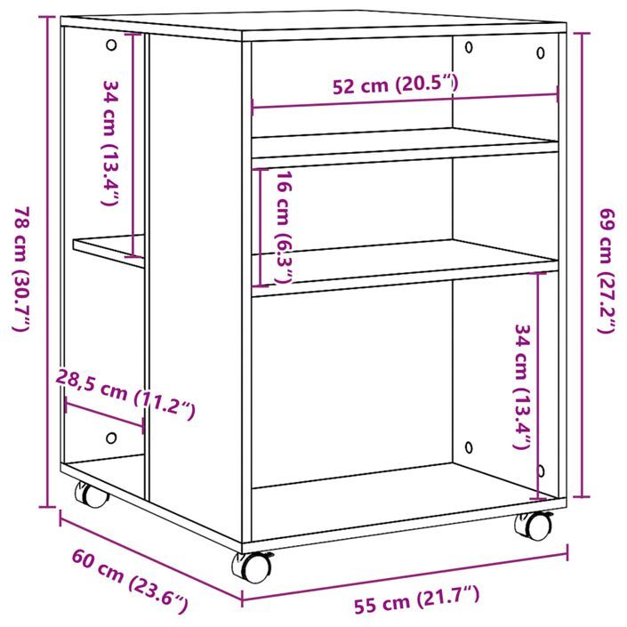 Table d'appoint avec roues blanc 55x60x78 cm bois d'ingénierie - Photo n°9