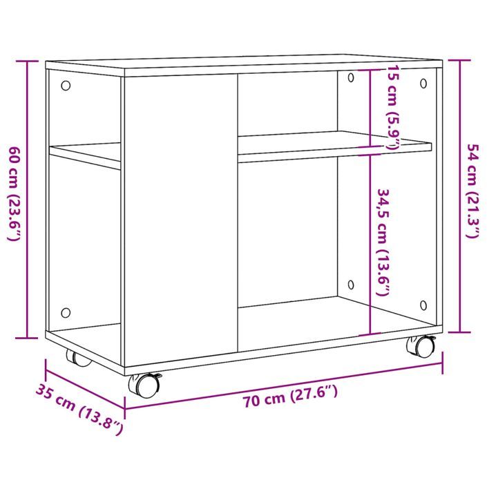 Table d'appoint avec roues chêne artisanal bois d'ingénierie - Photo n°10