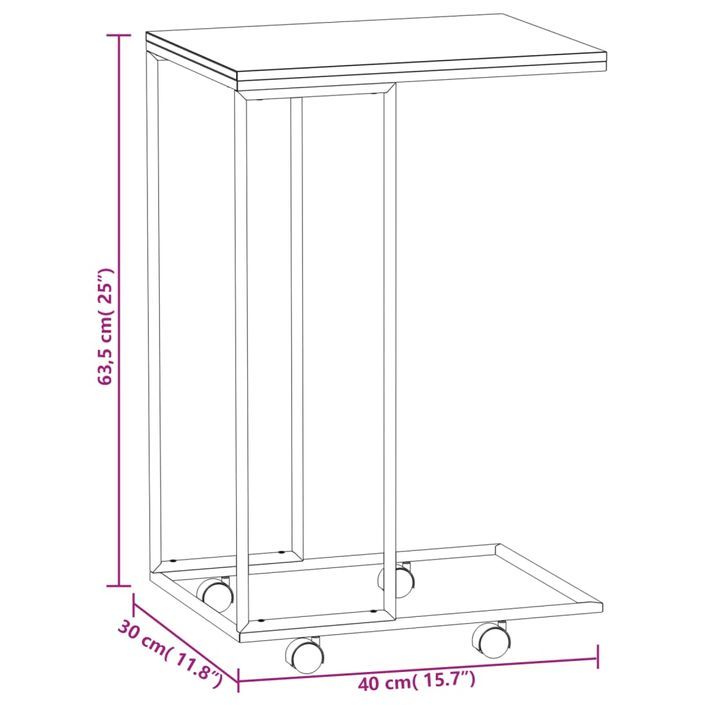 Table d'appoint avec roues Noir 40x30x63,5 cm Bois d'ingénierie - Photo n°6