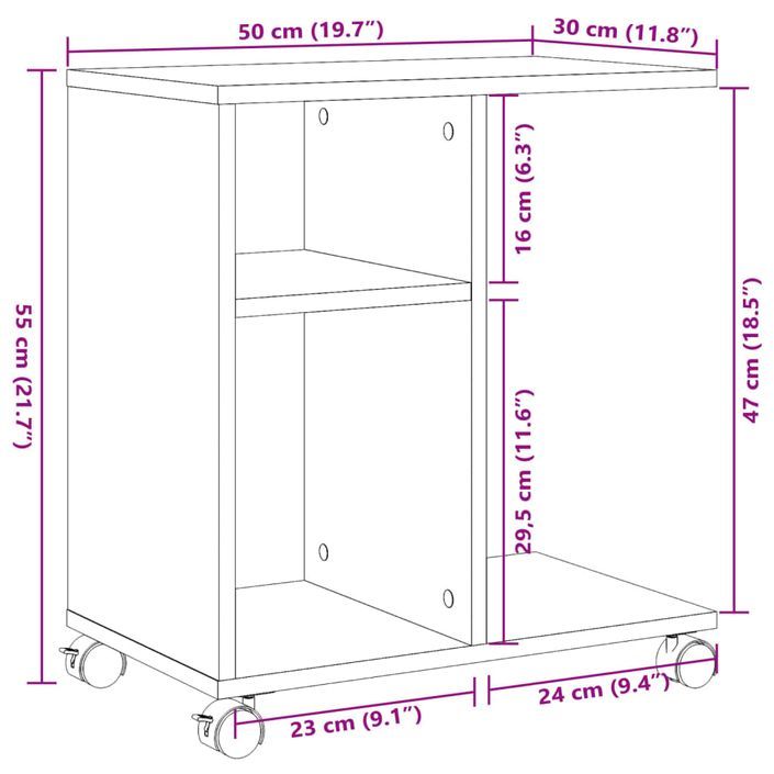 Table d'appoint avec roues noir 50x30x55 cm bois d'ingénierie - Photo n°10