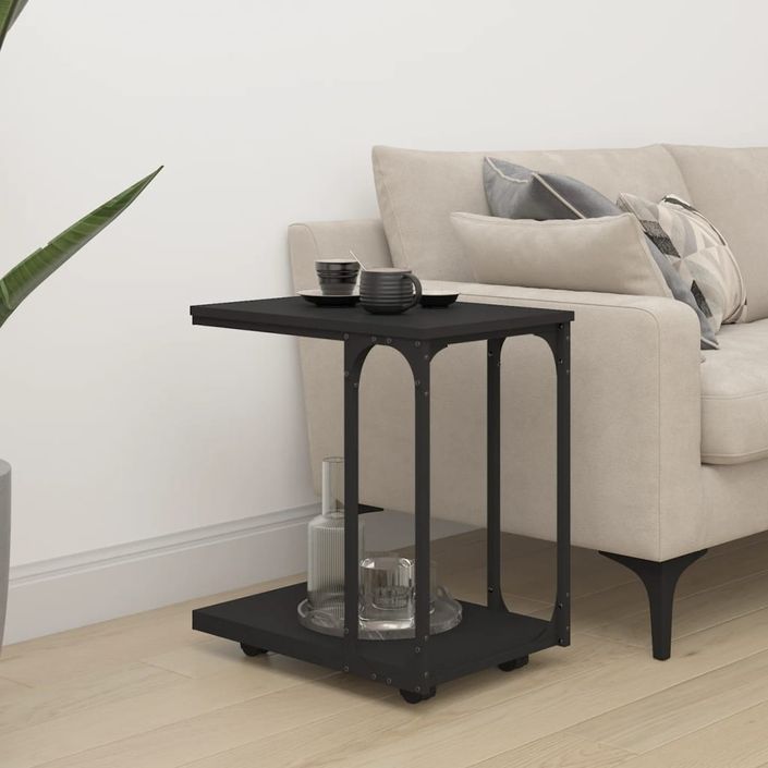 Table d'appoint avec roues Noir 50x35x55,5 cm Bois d'ingénierie - Photo n°1