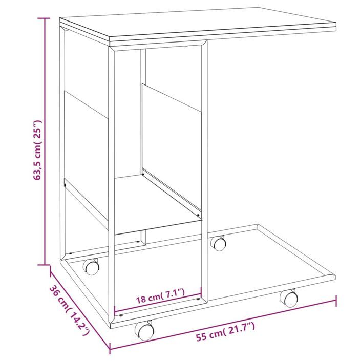 Table d'appoint avec roues Noir 55x36x63,5 cm Bois d'ingénierie - Photo n°6