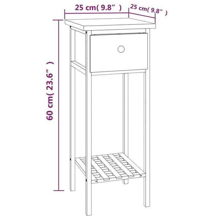 Table d'appoint avec tiroir 25x25x60 cm Bois massif de noyer - Photo n°8