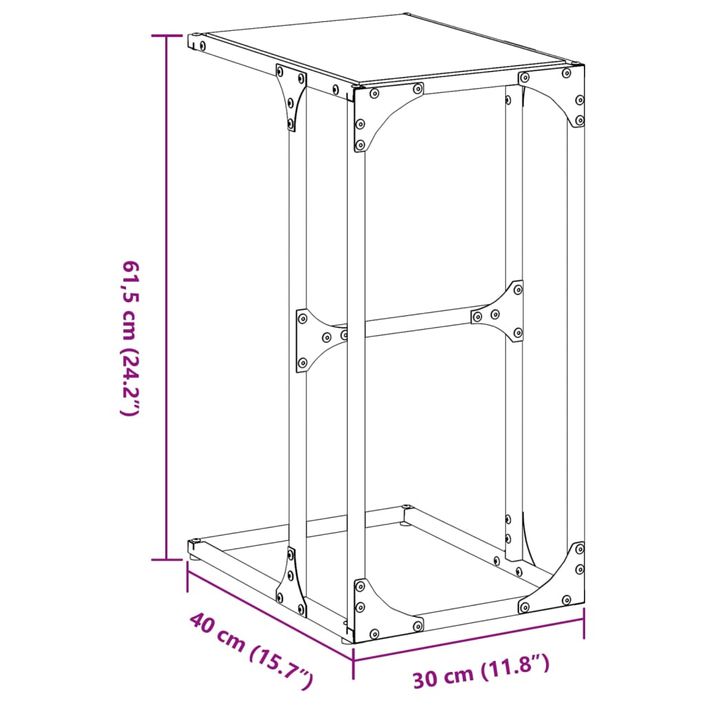 Table d'appoint avec verre noir 40x30x61,5 cm acier - Photo n°9