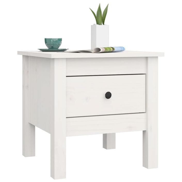 Table d'appoint Blanc 40x40x39 cm Bois massif de pin - Photo n°4