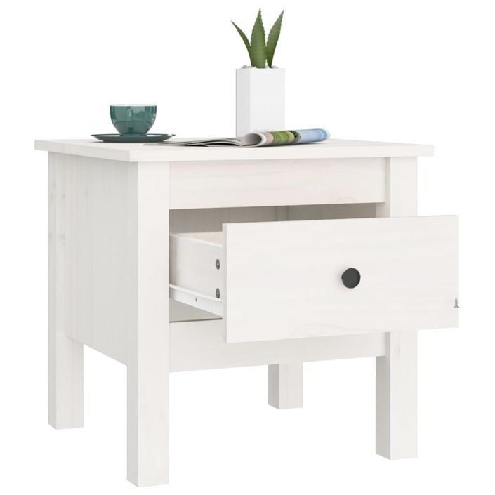 Table d'appoint Blanc 40x40x39 cm Bois massif de pin - Photo n°5