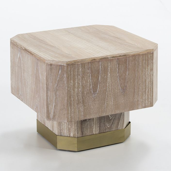 Table d'appoint bois blanc et métal doré Lito - Photo n°1