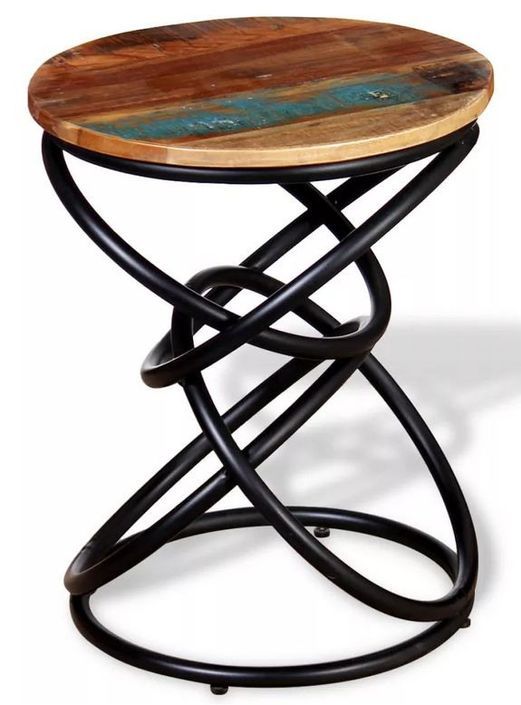 Table d'appoint bois de récupération et pieds métal noir Arsan - Photo n°1
