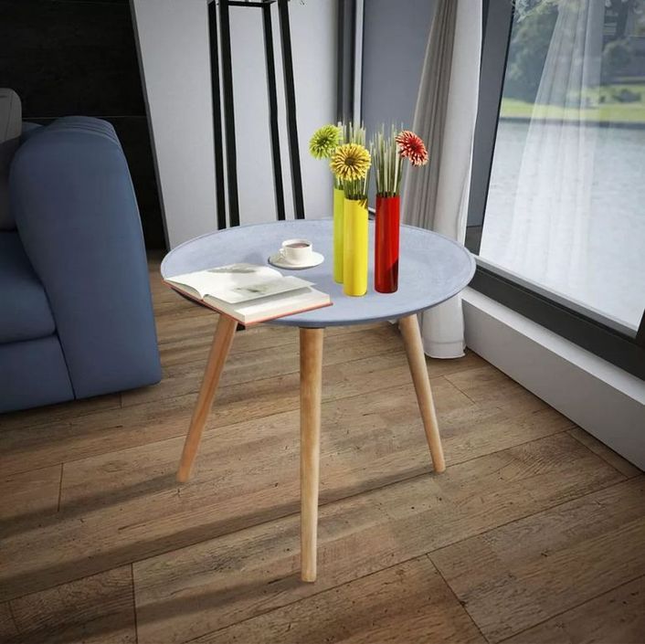 Table d'appoint bois gris béton et pieds pin massif clair Nelis - Photo n°2