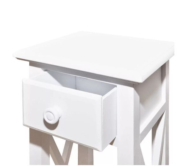 Table d'appoint carrée 1 tiroir bois et pin massif blanc Cosa - Photo n°4