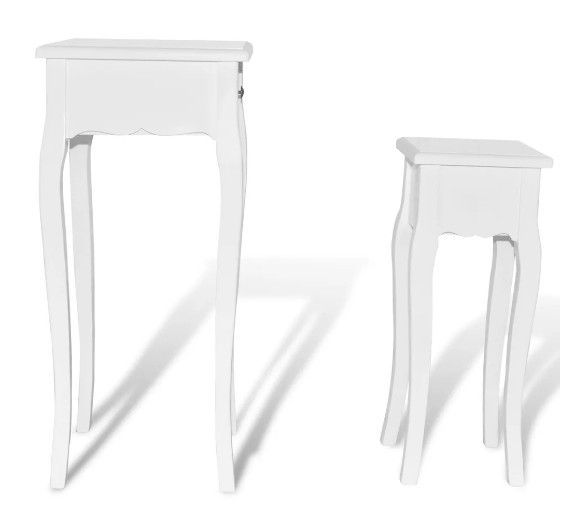 Table d'appoint carrée 1 tiroir bois et pin massif blanc Cosa - Lot de 2 - Photo n°4