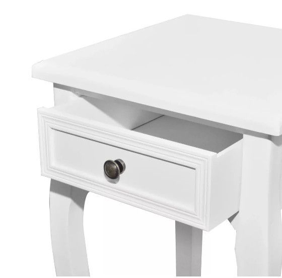 Table d'appoint carrée 1 tiroir bois et pin massif blanc Cosa - Lot de 2 - Photo n°5