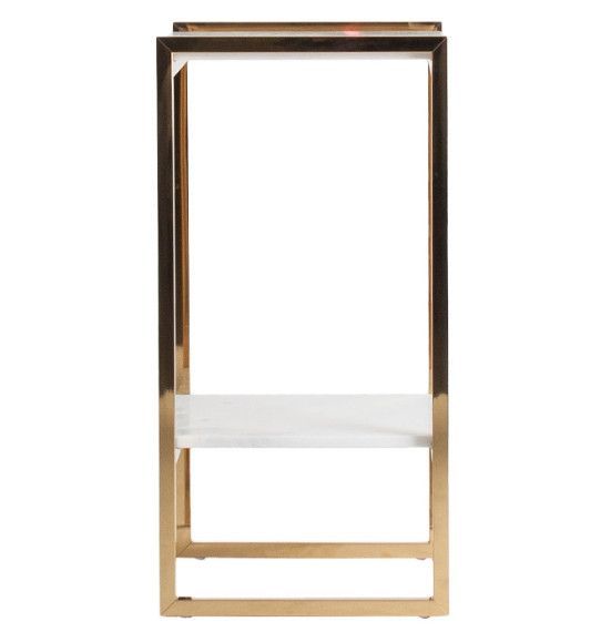 Table d'appoint carrée 2 plateaux marbre blanc et métal doré Anato - Photo n°3