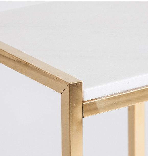 Table d'appoint carrée 2 plateaux marbre blanc et métal doré Anato - Photo n°4