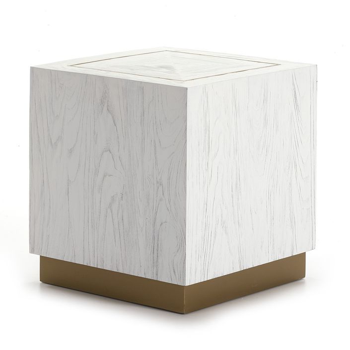 Table d'appoint carrée bois blanc et métal doré Klass - Photo n°1