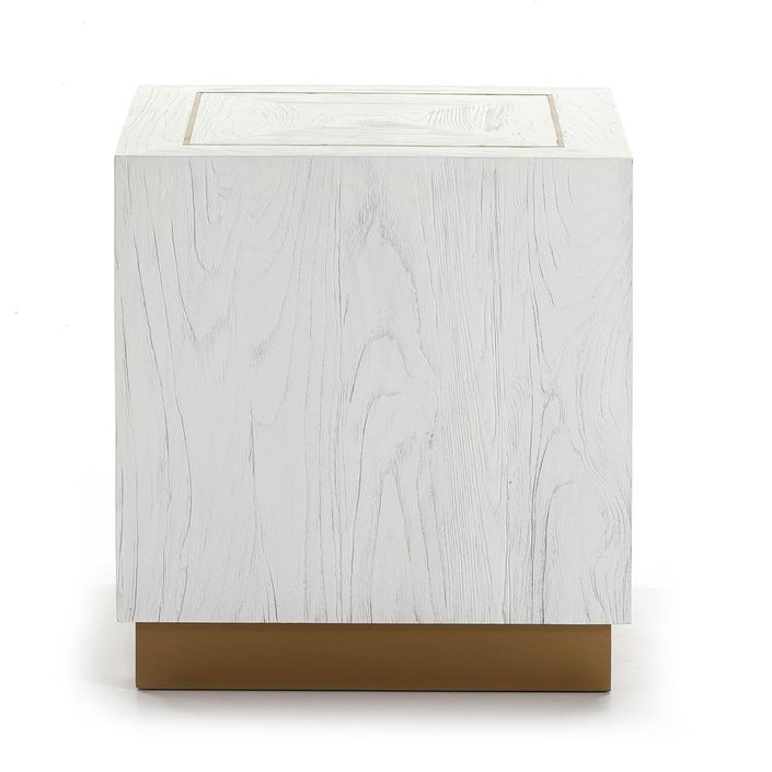 Table d'appoint carrée bois blanc et métal doré Klass - Photo n°3