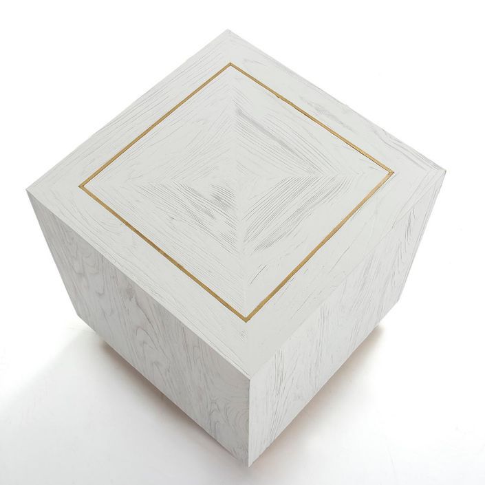 Table d'appoint carrée bois blanc et métal doré Klass - Photo n°4