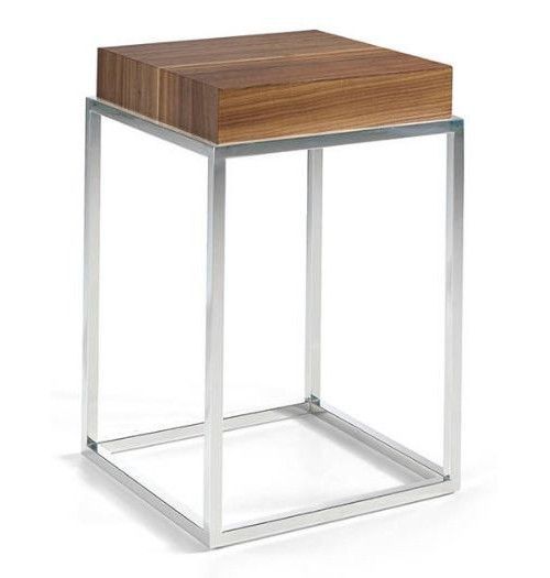 Table d'appoint carrée bois plaqué noyer et acier inoxydable Gucca - Photo n°1